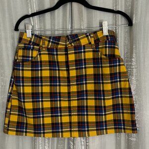 tartan yellow and blue mini skirt